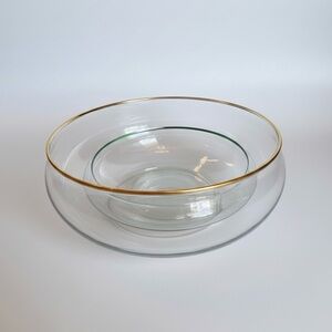 Vintage Mid-Century Modern Glass Nesting Bowls | Set of 2 Gold Rimmed Decorative